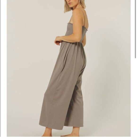 Calder Blake Small Lili Jumpsuit Anthracite Smocked Wide Leg Relaxed Fit Comfy - Picture 3 of 13